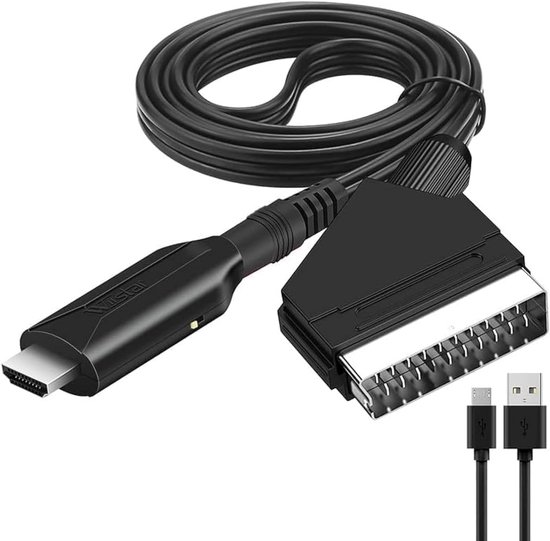 HDMI-adapter naar SCART - Converter - Video Adapter Kabel - Plug & Play - HDMI adapter - met USB-voeding - zwart