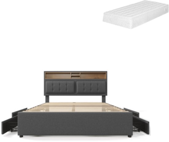 Bouclé gestoffeerd bed Lennon met opbergruimte
