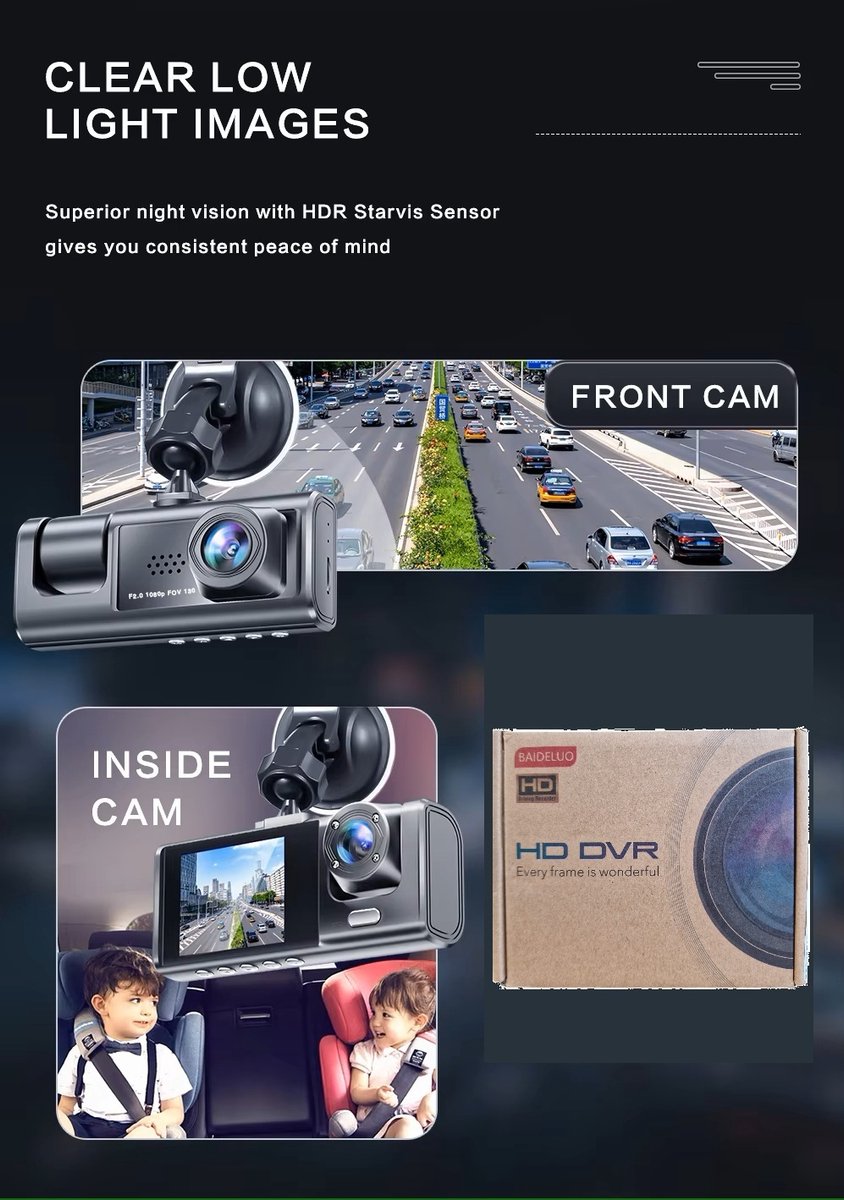 Dashcam IR-nachtzicht - Loop-opname - 2 "IPS-scherm - 1080P - 2-camera - DVR-recorder - videorecorder - voertuig DVR – foto 6