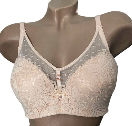 Beha met kant - 39008 - hoog gesloten cup - push up effect - 95C beige