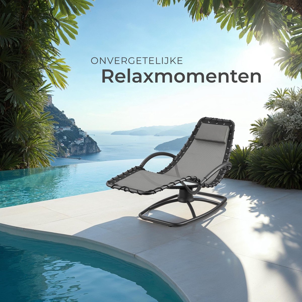 tectake® Ligstoel Toulon - Ergonomische Tuinstoel met Schommelfunctie - Ligbed voor Tuin, Terras en Balkon - Relaxstoel met Hoofdkussen en Comfortabele Armleuningen - 120kg Draagkracht - Grijs – foto 3
