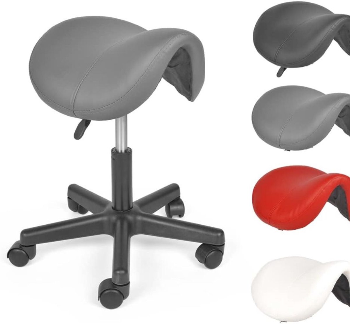 CRLYN® Zadelkruk op Wielen - Kapperskruk Ergonomisch - Tabouret - Grijs