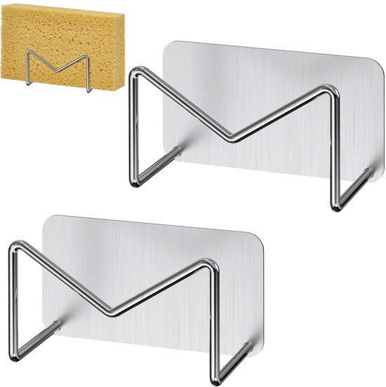2 stuks sponshouder van roestvrij staal, sponshouder voor gootsteen, keuken, zelfklevende sponshouder, sponshaken, voor sponzen, borstels, theedoek, zwart