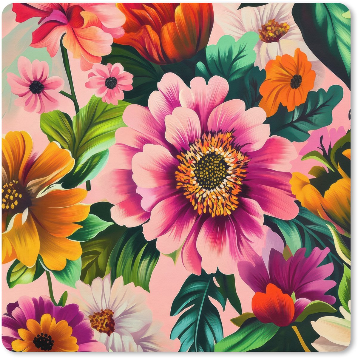 Muismat XXL 60x60 cm - Bureau onderlegger - Bureau mat Bloemen - Kleurrijk - Roze - Bureaumat - Gaming mousepad xl - Bureaulegger groot - Computer deskmat
