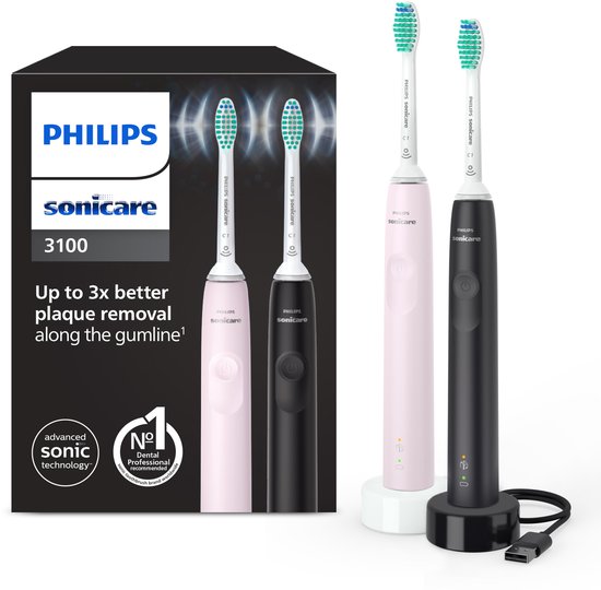 Philips Sonicare Series 3100 - Elektrische tandenborstel - Zwart & Roze - Duopack - HX3675/15