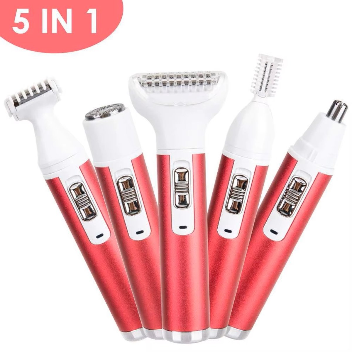 5-in-1 Dames Scheerapparaat Set - Pijnloze Ontharing - Rood - afbeelding 2
