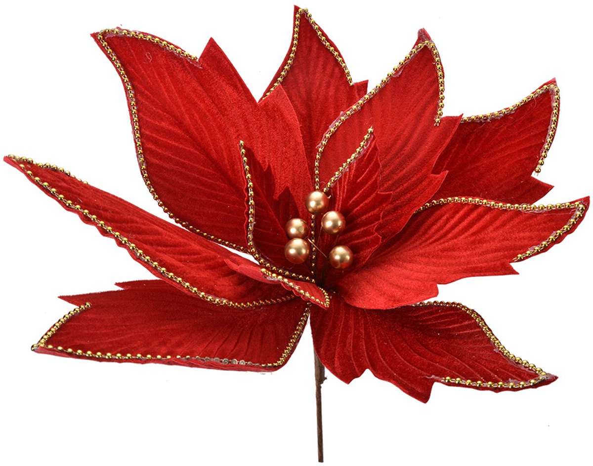 Clayre & Eef Kunstbloem Kerstster Ø 43x28 cm Rood Kunststof