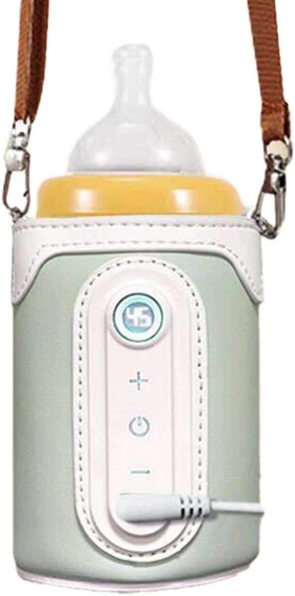 KYDDOI Flessenwarmer - Flessenwarmer onderweg - 40°C tot 65°C 26 versnellingen - moet opladen, via auto-energie, mobiele telefoonoplader, mobiele powerbank - Groen