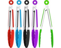 5 stuks keukentangen - 7 inch kleine siliconen tangen met roestvrijstalen siliconen handgrepen en nylon punten - hittebestendige antiaanbak kooktangen - voor Salade, Grillen, Frituren en Koken