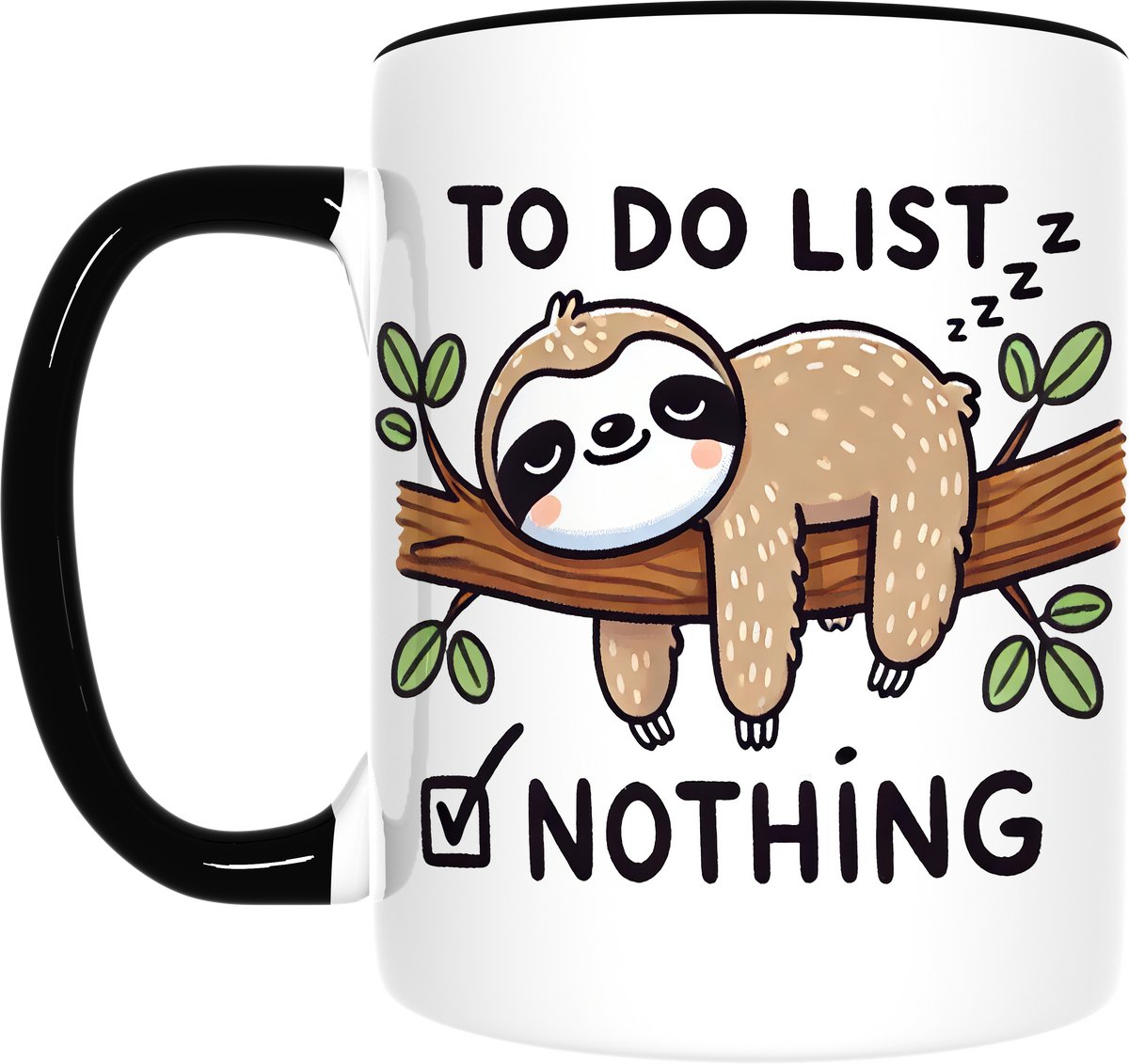 Luiaard Mok – To Do List: Nothing – Grappige Beker met Tekst – Cadeau voor Dierenliefhebbers & Collega’s – Inclusief Cadeauverpakking