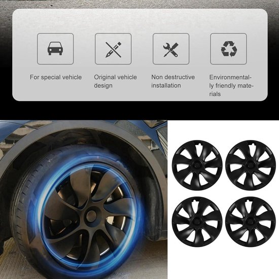 Wieldoppen voor 2023-2020 Model Y, 4 Stuks 19 Inch Wielnaafdop Vervangen, Autowielnaaf Volledig Omwikkelde Velgbeschermer, Helpen de Rijprestaties Te Verbeteren, Matzwart