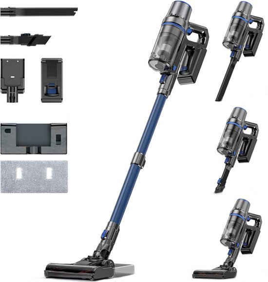 Olvy Steelstofzuiger Draadloos - Met Dweilfunctie - 5 Zuigniveaus - Vacuum Cleaner - Draadloze Snoerloze Stofzuiger - Zonder Zak - Op Accu - 350W - 35Kpa - Kruimeldief