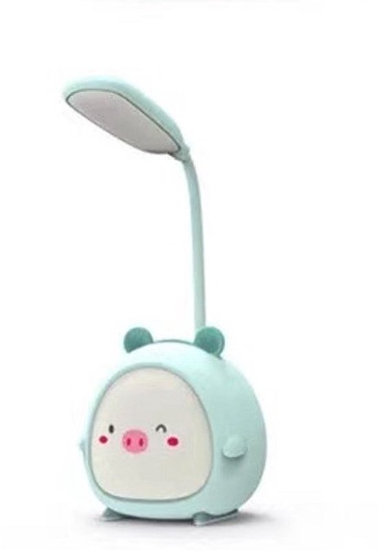 Dailyiled - kinder nachtlamp - cartoon - 3 standen - draaibaar - varken - blauw