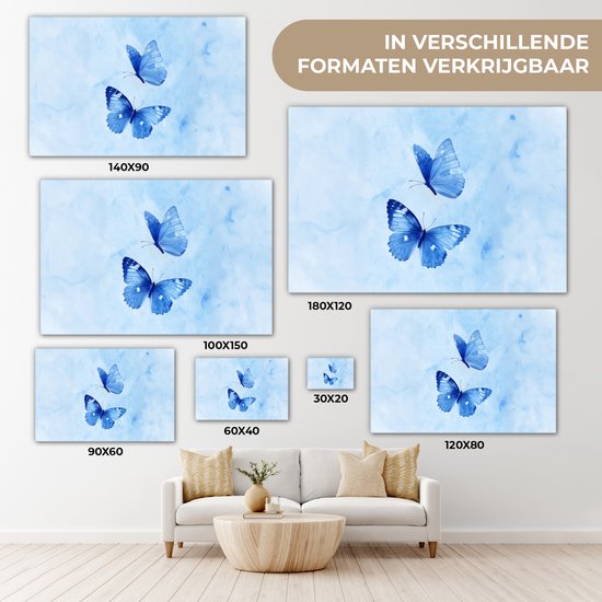 Tableau sur toile 120x80 cm - Décoration murale exclusive Papillons - Gracieux - Blauw - Décoration murale salon - Décoration chambre - Accessoires chambre - Peintures sur toile