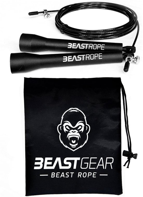 Beastgear verstelbaar fitness springtouw - staal draad - aanpasbaar in lengte - zwart - maximaal 2.8 meter