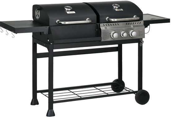 Gasbarbecue - Gasbarbecue en grill - Met slang, thermometer en warmhoudplaten - 5 Branders - Zwart + zilver van MAXXgarden — afbeelding 2