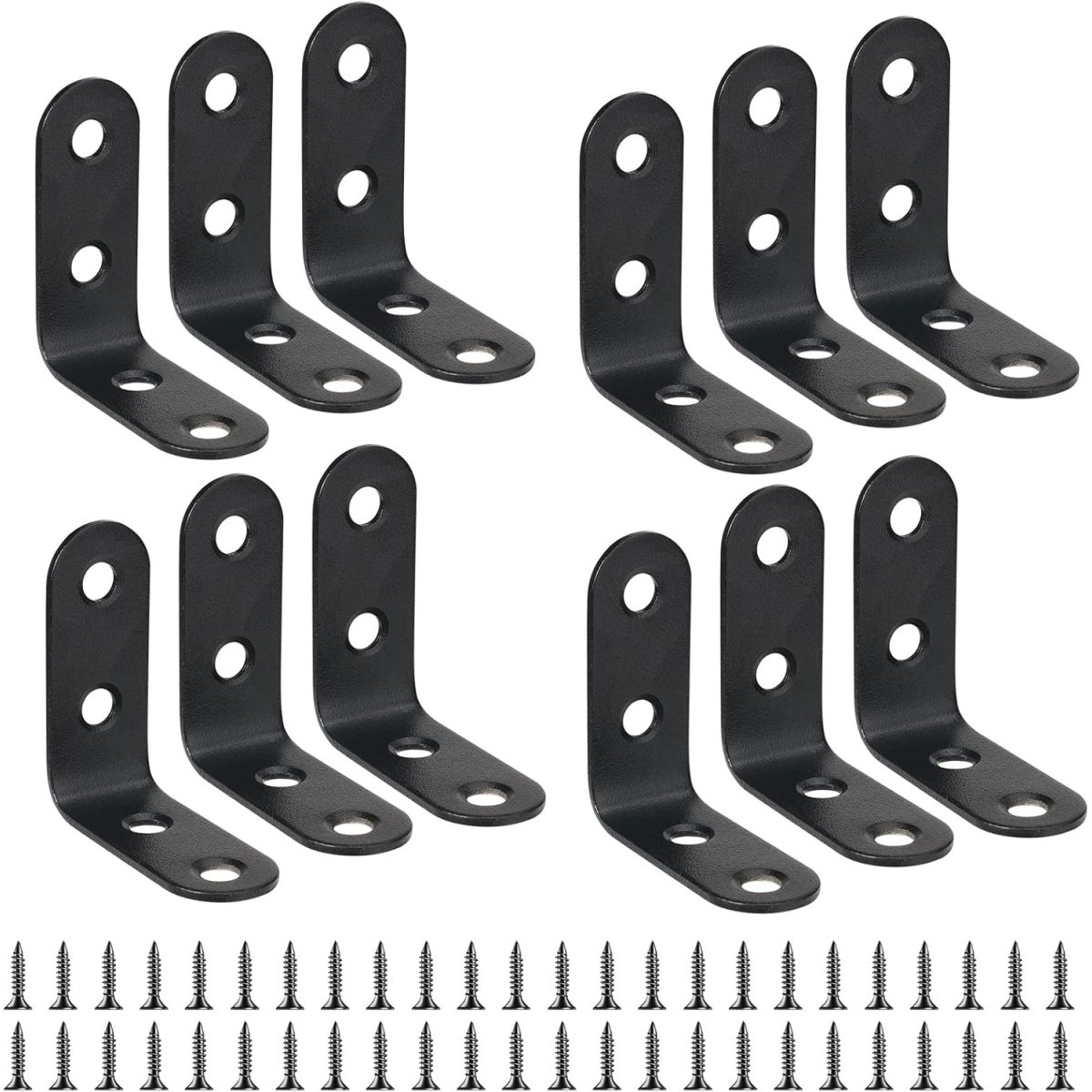 RVS Plankbeugel - Beugel 40mm X 40mm - Haakse beugel - L-vormige beugel - 40mm 90 graden hoekbeugel - Houten meubelkastbeugel - Zwart - 12 stuks