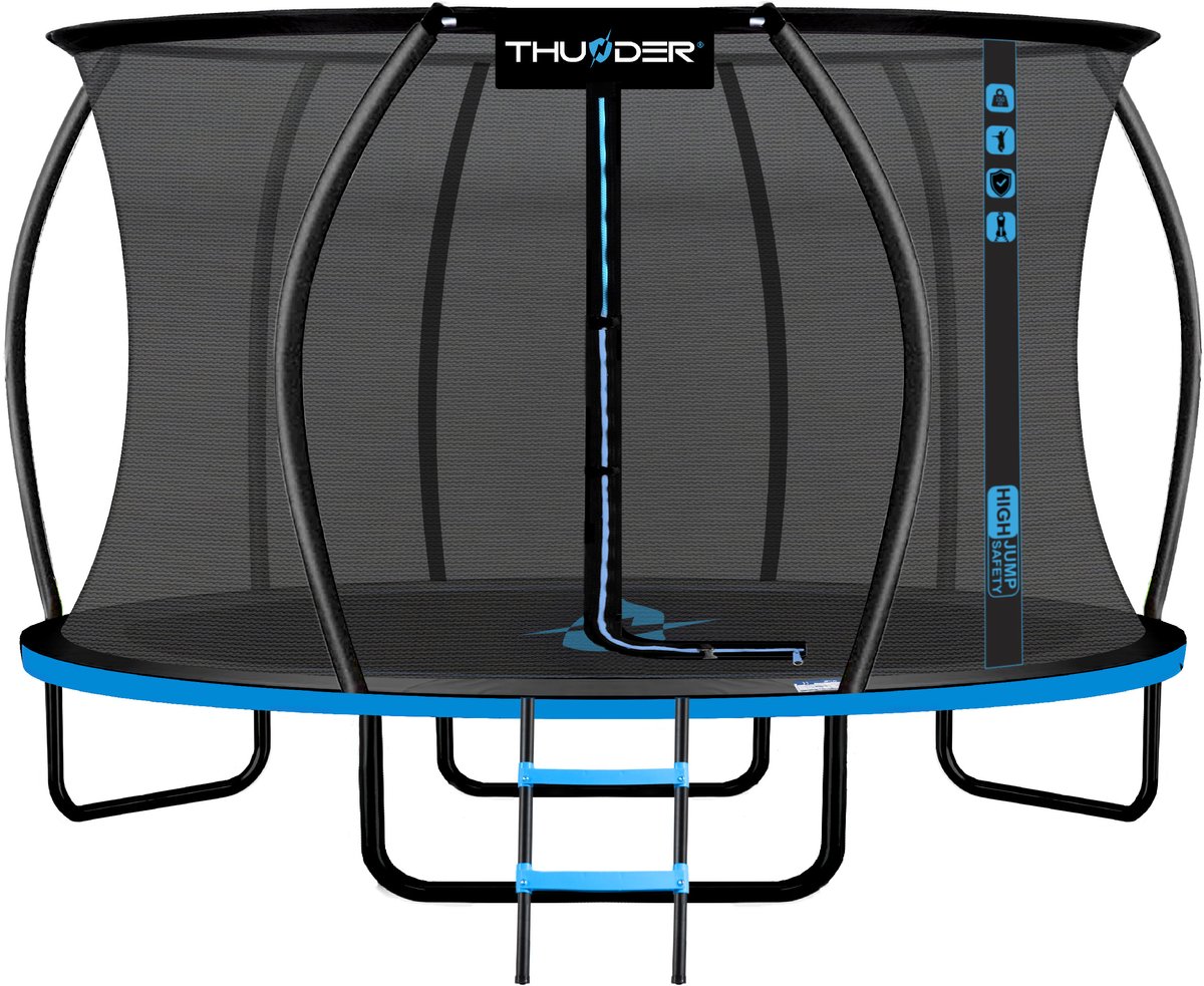 Thunder Trampoline 427 cm – Ronde Tuintrampoline – Max. 150 kg – Met Ladder – Blauw
