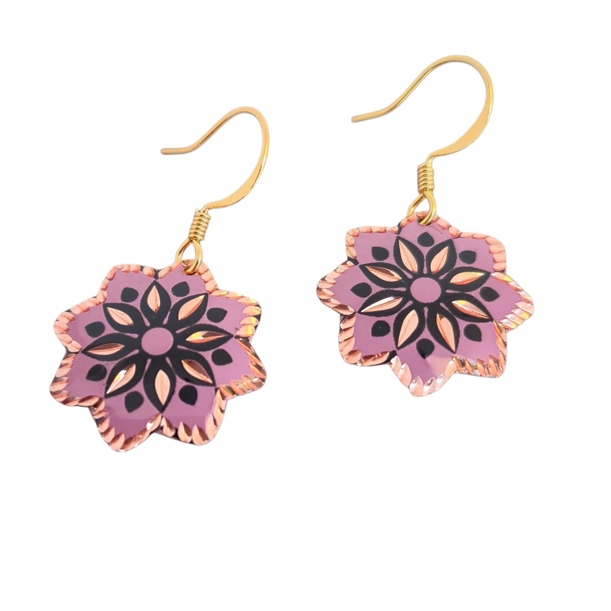 Handgemaakte Koperen Oorbellen met Paars Bloemenmotief – Origineel & Lichtgewicht Cadeau voor Vrouwen