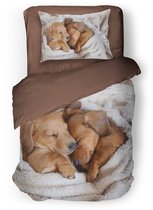 Housse de couette Kinder Eleganzzz Puppy Parade - Taupe - 140 x 200/220 cm - Housse de couette Enfants - Micropercal - Simple