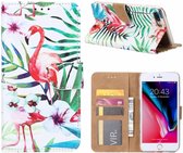 iPhone 8+ (Plus) / 7+ (Plus) Tropische Flamingo Design Booktype Kunstleer Hoesje Met Pasjesruimte