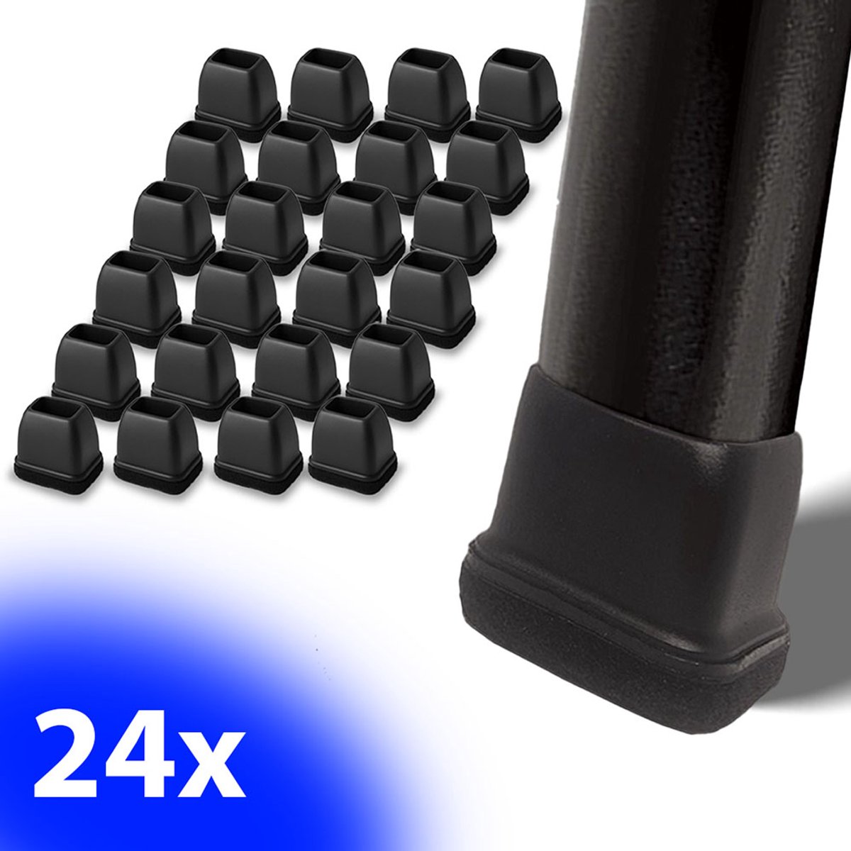 FSW-Products - 24x Premium Stoelpootdoppen Flexibel 30x15 mm - Antikras Vilt - Stoelpoot beschermers - Viltjes Stoelpoten - Meubelvilt - Vloerbeschermers - Zwart - Rechthoekig