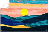Zonsondergang met bergen en kleuren - Zonsondergang buitenposter - Tuinversiering zon - Abstract expressionisme - Weerbestendige tuinposter - Tuinposter voor schutting - Tuinposter 75x50 cm