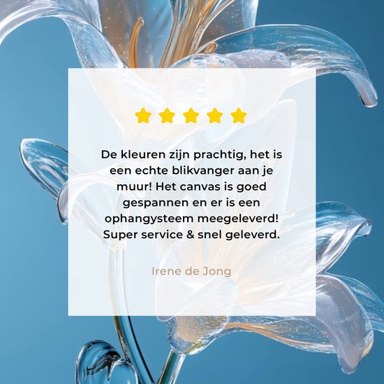 Canvas schilderij 150x100 cm - Exclusieve wanddecoratie Lelies - Blauw - Glazen - Muurdecoratie woonkamer - Slaapkamer decoratie - Kamer accessoires - Schilderijen op canvas