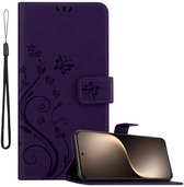 Cadorabo Hoesje geschikt voor Honor Magic 7 in BLOEMEN DONKER PAARS - Beschermhoes in bloemmotief met magnetische sluiting, standfunctie en kaartsleuven Book Case Cover Etui