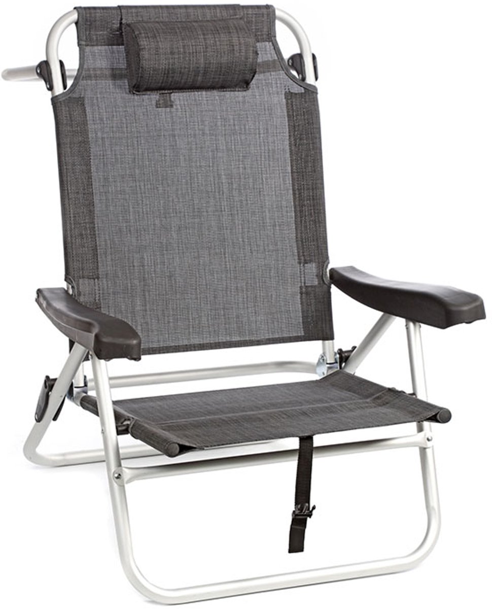 Brunner Opvouwbare Strandstoel Siren - Grijs - Aluminium Frame - Verstelbare Rugleuning (4 Posities) - Geïntegreerd Hoofdkussen - 3,6 kg - 110 kg Draagkracht