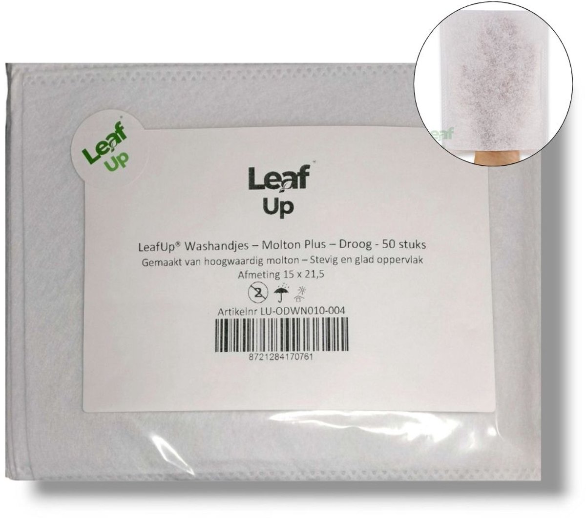 LeafUp® Wegwerp Washandjes – Molton Plus – Droog - 50 stuks (B)