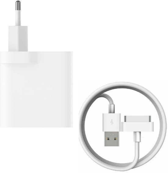 30W Adapter lader met USB 30 Pin Kabel snellader USB oplaadkabel - 1 meter - Oplader Geschikt voor: Apple iPhone 3G, 3Gs, iPhone 4, 4s, iPad 1, iPad 2, iPad 3, iPod Classic, iPod Mini, iPod Nano 1, 2, 3, 4, 5, 6, iPod Touch 1, 2, 3, 4
