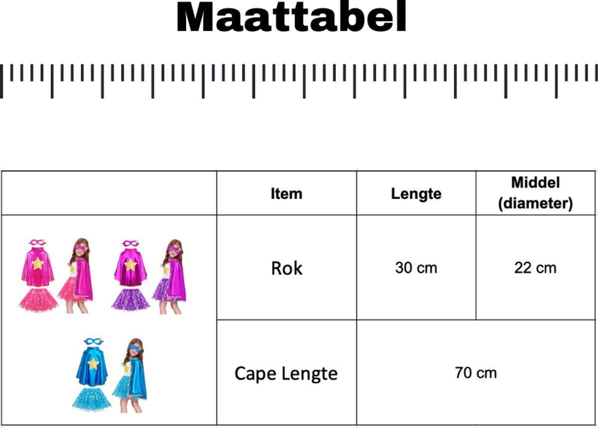 Joya Kids® Verkleedset Meisje | Superhelden Outfit Kind | Tutu Rok + Metallic Cape + Masker | Superheldin Ster | Prinses | Meisje Verkleedset | Prinsessencape | Carnaval | Verkleedkleding 3-delig | Paars — afbeelding 10