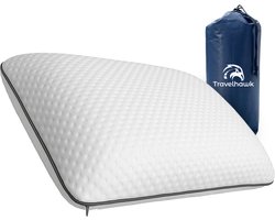 Travelhawk Reiskussen - Kampeerkussen - Nekkussen - Mini Hoofdkussen - Memory Foam - Inclusief Opbergtasje – Compact & Ademend – 55x36x11cm