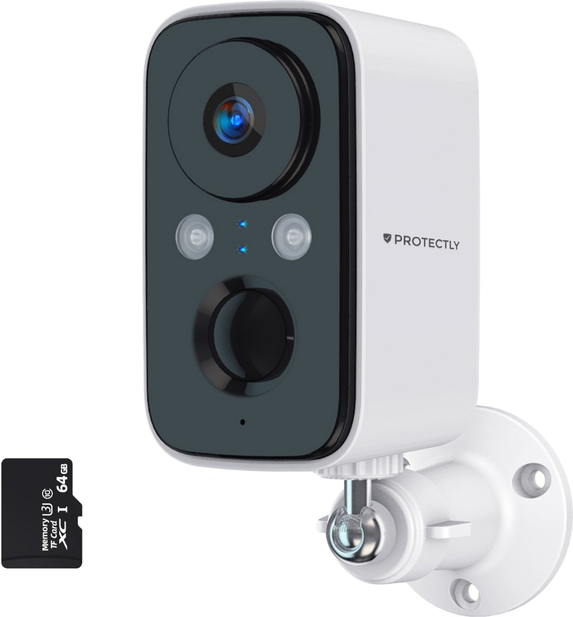 Protectly® Beveiligingscamera Draadloos Buiten – 2K HD 3MP - Bewakingscamera Voor Buiten - Buitencamera - Buiten Camera Met Nachtzicht - Security Camera - Oplaadbaar - Met WiFi en APP - Incl. 64GB SD - Zonnepaneel Optioneel - Wit