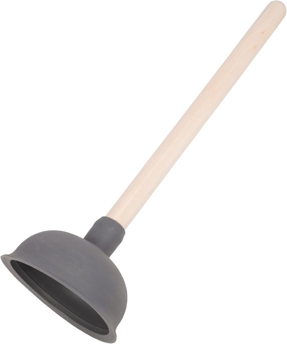 Gekleurde ontstopper voor Toilet, Badkuip, Douche, Wastafel en Urinoir - Ø 135 mm - Antraciet met Houten Steel