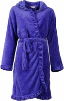 Romantische fleece dames badjas met capuchon. Royal Blue-S9-10