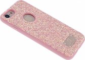 Puloka iPhone 8+ / 7+ Pink Glitter Steentjes Back Cover TPU Hoesje