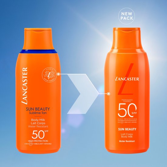 Lancaster Sun Beauty Body Milk Lait Corps Water Resistant SPF 50, nieuwe verpakking.