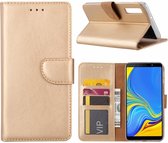 Ntech Hoesje Geschikt Voor Samsung Galaxy A7 2018 Goud Portemonnee / Booktype TPU Lederen Hoesje