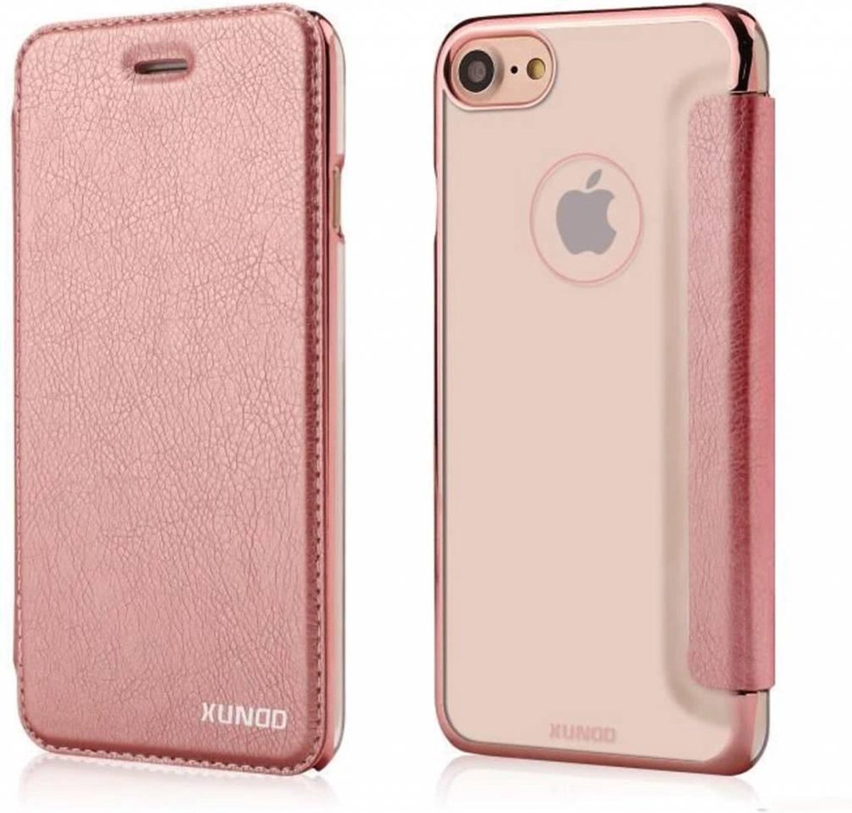 Xundd iPhone 7 / iPhone 8 (4.7 inch) Folio Flip PU Leather hoesje + Pasje met transparant hard back cover Rose Goud