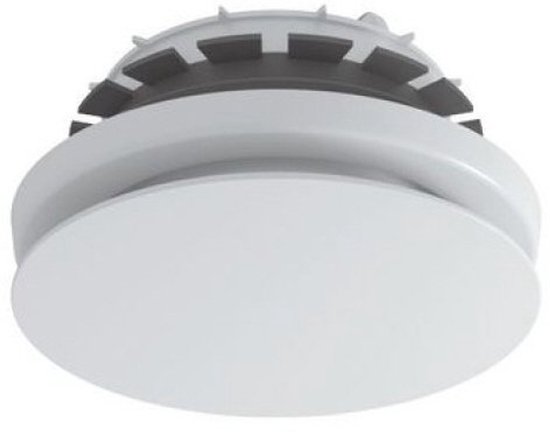 Luchtdicht ventilatieventiel Zehnder Comfovalve in wit met witte en grijze lamellen.