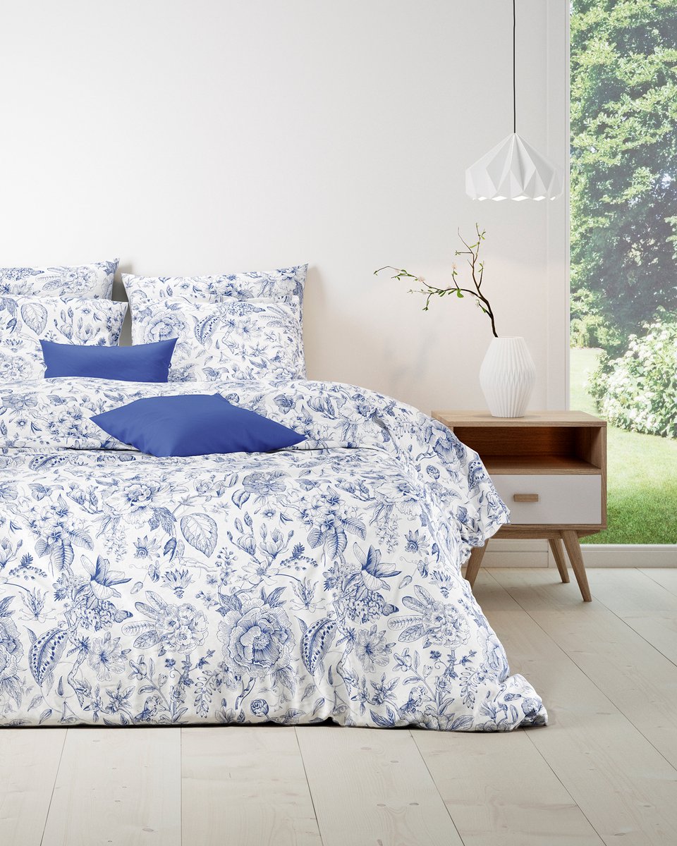 Mistral Home - DEKBEDOVERTREK - katoen renforcé - 270 x 220 cm + 2x 65 x 65 cm - extra breed - botanisch - wit