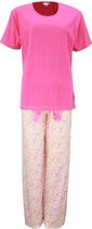 Dames Pyjama van 100% katoen met een ronde hals en een gebloemde geweven broek -Roze-PQ
