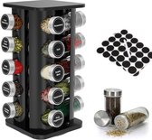 BOTC Kruidenrek Organizer met 20 Kruidenpotjes - Kruidenrek draaibaar - Strooideksel & Labels - Staand - Zwart