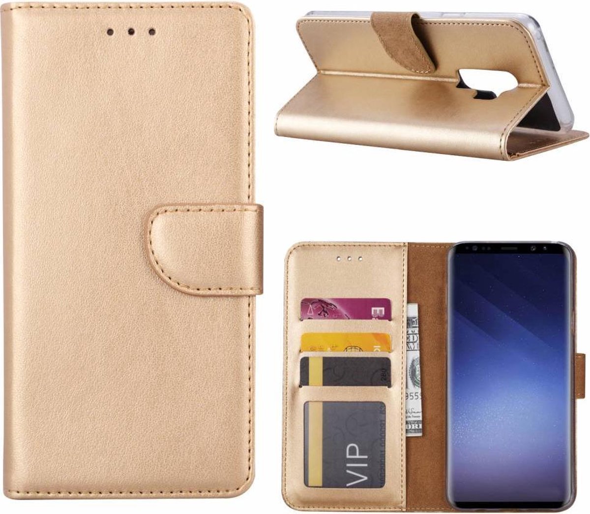 Samsung Galaxy S9+ Plus Booktype / Portemonnee TPU Lederen Hoesje Goud