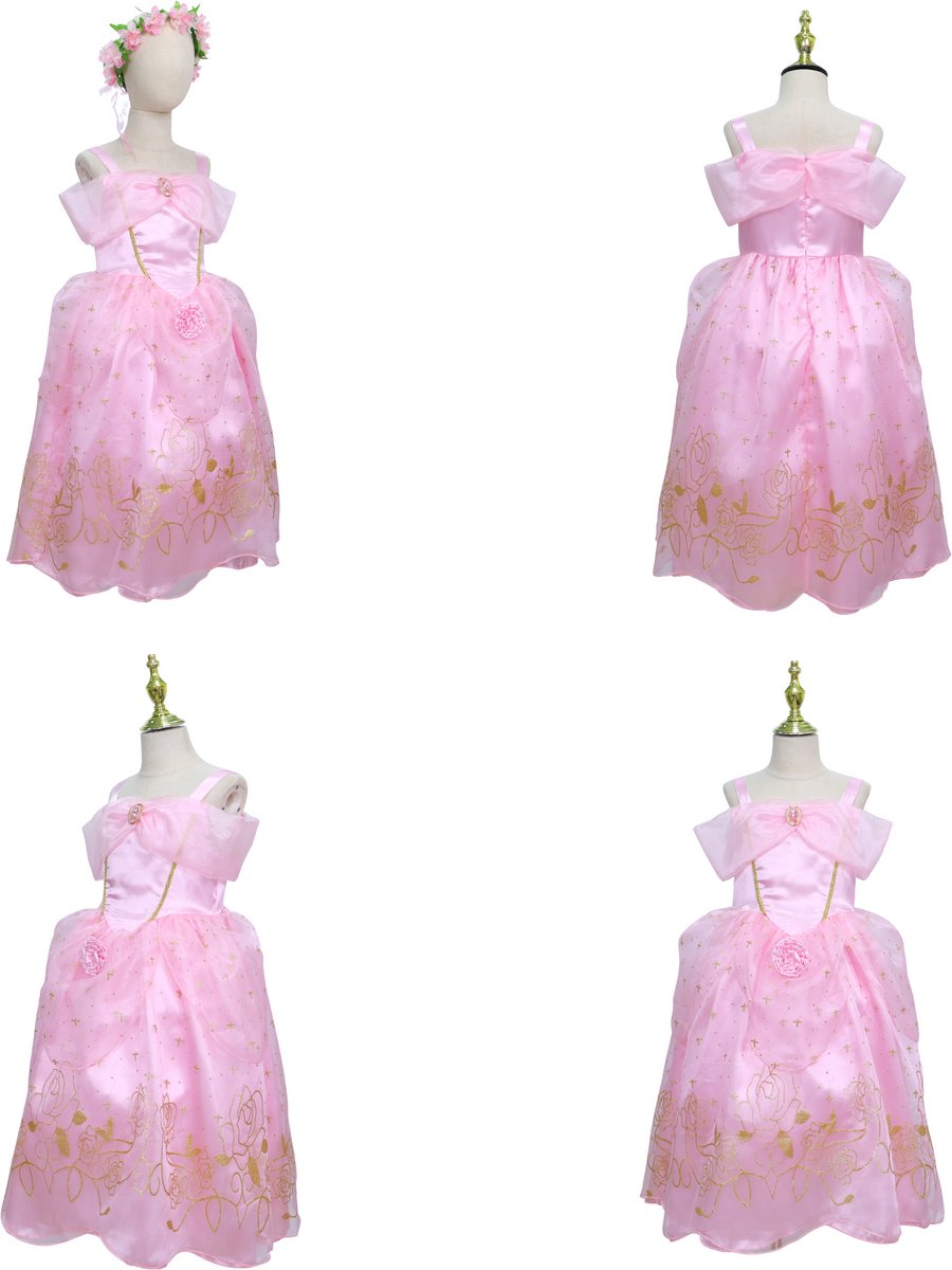 Joya Kids® Luxe Prinsessenjurk Lichtroze voor kinderen | Jurk met Glans & Tule | 11-delige Verkleedset met Accessoires | Verkleedjurk Meisje Tule Rok | Halloween kostuum | Carnaval kleding | Prinses kostuum Jurk | Maat 140 — afbeelding 12