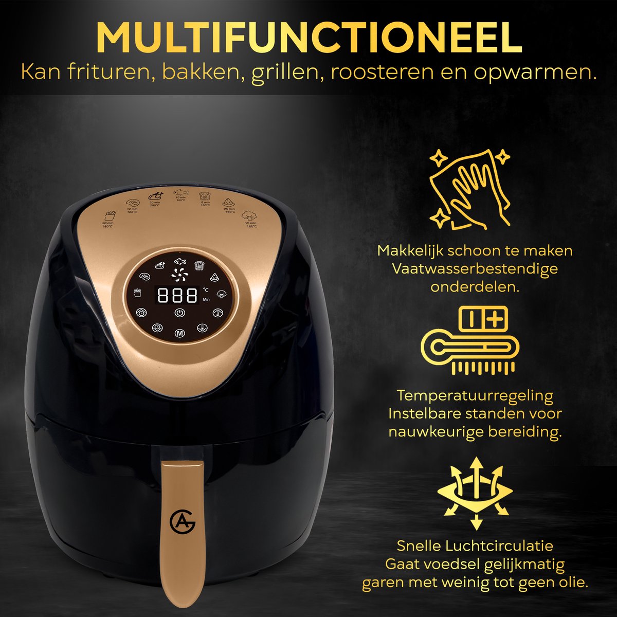 AG5200 Airfryer - Zwart - Compact - tot 4 Personen - 4 Liter - Anti-aanbak - Uitneembare Bak - Vaatwasserbestendig - Met Receptenboek - Stil- Snelkooktechnologie - — afbeelding 4