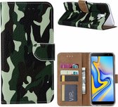 Ntech Samsung Galaxy J6+ Plus (2018) Camouflage Boek hoesje met Pasjesruimte