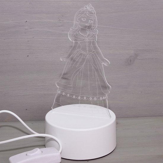 LED Nachtlamp Prinses - Assepoester Stijl - Plexiglas 3D Sprookjeslamp voor Kinderkamer - Met USB Kabel & Lader - Ø10cm - Voor Kleine Royalty’s — afbeelding 3